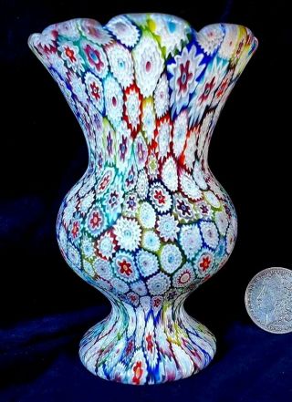 Antique Millefiore Glass Vase Unmarked Hand Made Unknown Italian Murano?
