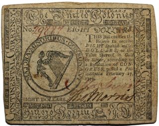 Continental Currency 1776 Eight Dollars Note Hall And Sellers Cc - 30