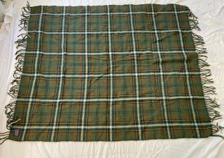 Vintage Pendleton Green Plaid Wool Throw Blanket 60x50 Made In Usa Fringed