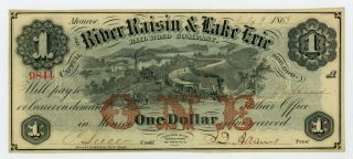1863 $1 The River Raisin & Lake Erie Rail Road Co.  - Monroe,  Michigan Note Cu