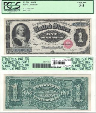 1886 $1 Silver Certificate " Martha Washington " Fr 216 Pcgs About - 53