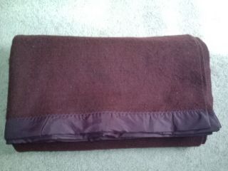 Vintage Chatham 100 Wool Blanket Burgundy Satin Binding - 94x102 - Nos