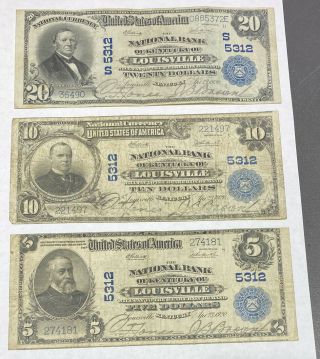 1902 $20,  $10 & $5 National Bank Of Kentucky Of Louisville,  Ky 5312
