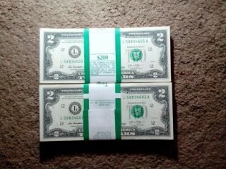 Two Stacks/packages Of Consecutive 100 Two Dollar $2 Bills