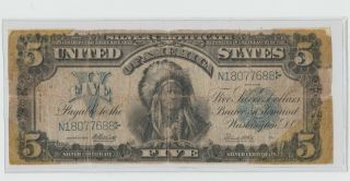 1899 $5.  00 Dollar Silver Certificate Indian Chief