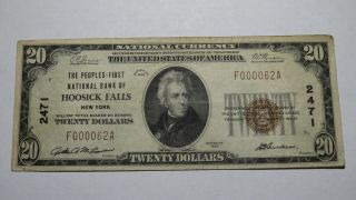 $20 1929 Hoosick Falls York Ny National Currency Bank Note Bill Ch 2471 Vf,