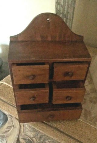 Vintage Handmade Farmhouse Prim Wooden 5 Drawer Wall Mount Spice Cabinet