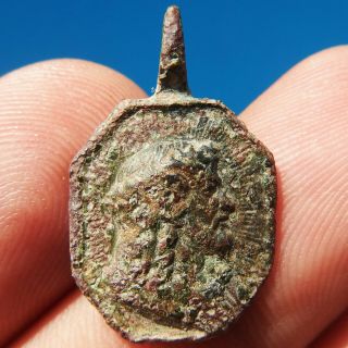 Antique Jesus Salvator Mundi Religious Medal Rare Blessed Virgin Spanish Pendant