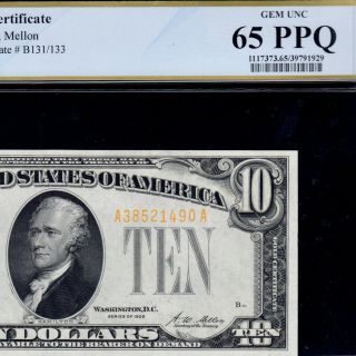Pcgs Gem Unc 65 Ppq 1928 $10 Gold Certificate Ten Dollar Bill Fr.  2400 A38521490a