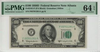 1950 D $100 Federal Reserve Note Atlanta Fr.  2161 - F Fa Block Pmg Ch Unc 64 Epq