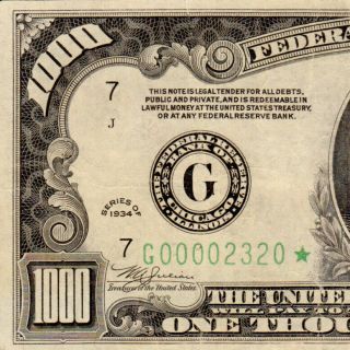 Trophy Star Note Chicago 1934 $1000 One Thousand Dollar Bill 500 Fr.  2211 2320