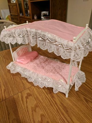 Vintage Glamour Canopy Bed For Barbie Or Other 11.  5 Dolls