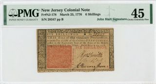 (nj - 178) March 25,  1776 6s Jersey Colonial - John Hart Signed - Pmg Ch.  Xf 45