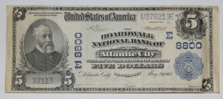 1902 Us $5 Note The Boardwalk National Bank Of Atlantic City - Charter 8800,  Wow