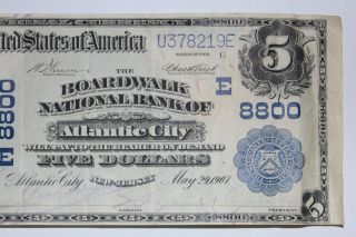 1902 US $5 Note The Boardwalk National Bank of Atlantic City - Charter 8800,  WOW 4