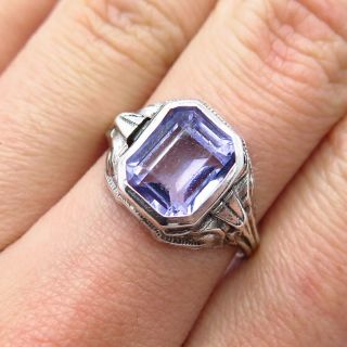 Antique Victorian 925 Sterling Silver Amethyst Gem Handcrafted Ring Size 8 1/4