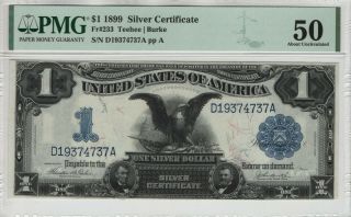 1899 $1 Silver Certificate Note Fr.  233 Teehee/burke Pmg About Unc Au 50 (737a)