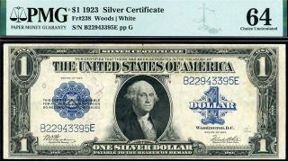 Hgr Saturday 1923 $1 Silver Certificate ( (stunning Example) Pmg Choice Unc 64