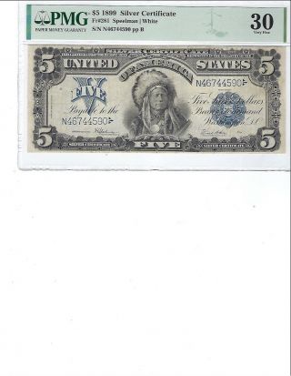1899 $5 Silver Certificate Fr281 Pmg 30 Vf Spellman/white,