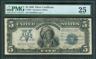 $5 Silver Certificate Series 1899 “chief Onepapa” Pmg Very Fine 25