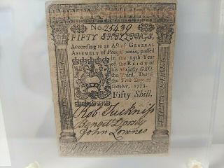 Fifty Shillings Continental Currency 1773 Philadelphia 50 Shilling Colonial R