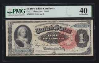 Us 1886 $1 Martha Silver Certificate Fr 217 Pmg 40 Ch Xf (433)