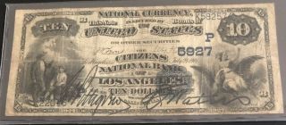 1882 - $10db - The Cnb Of Los Angeles,  Ca In F W/rough Edges,  & Pinholes.