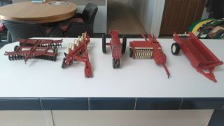 Vintage International Harvester Ertl Toy Tractor With Wagon And Disc,  Plows