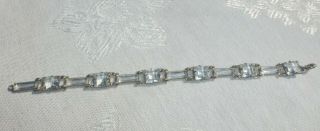 Vintage Art Deco Sterling Silver Clear Glass Crystal Link Bracelet 6 2/3 " Inches
