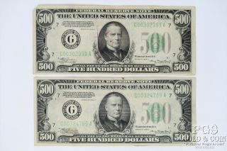2 1934 - A $500 Frn G00302999a G00324789a 2 Us Currency Notes $1000 21331