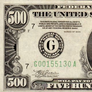 Chicago 1934 $500 Five Hundred Dollar Bill 1000 Fr.  2202 G00155130a