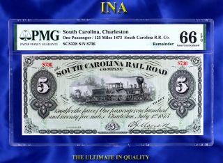 State Of South Carolina 1873 $5 Currency Gem Unc Pmg 66 Epq Perfect Margins