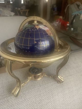 Gemstone Globe With Metal Stand,  Desktop World Globe Semi Precious Stones