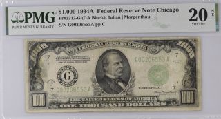 1934a Chicago $1000 One Thousand Dollar Bill Federal Reserve Note 500 Pmg 20 Net