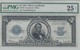 Fr.  282 1923 $5 Five Dollars “porthole” Silver Certificate Pmg Very Fine - 25 Net