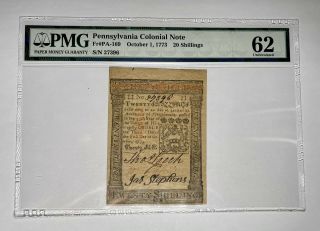 Pennsylvania Colonial Note - 20 Shillings - Pmg Unc 62 - Fr Pa - 169