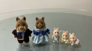 Sylvanian Families Vintage Truffle Boar Family Figures With Triplets