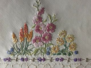Exquisite Vintage Hand Embroidered Tablecloth Floral Gardens