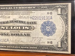 1918 $1 DOLLAR FEDERAL RESERVE BANK ST LOUIS MISSOURI NATIONAL CURRENCY 3