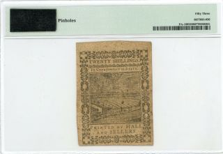 (PA - 169) October 1,  1773 20 Shillings PENNSYLVANIA Colonial Note - PMG AU 53 2