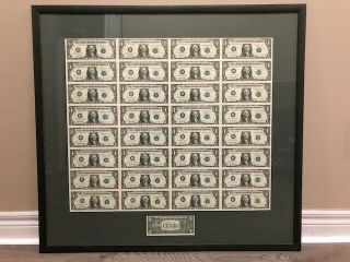 Uncut Sheet Of 32 Us 1995 $1 One Dollar Bill Fed Reserve Note A Series Boston