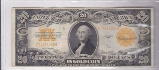 1922 Us Gold Certificate $20 Washington Note Speelman White