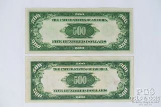 2 1934 - A $500 FRN B00403706A B00324668A 2 US Currency Notes $1000 21329 2