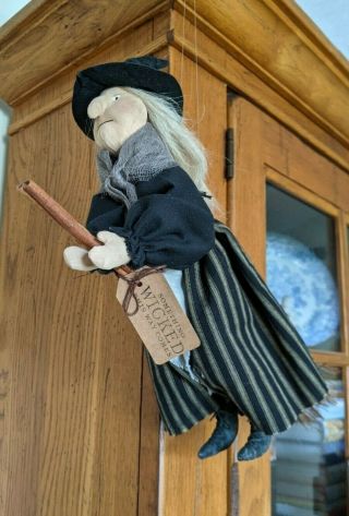 Primitive Halloween Witch Doll With Her Cinnamon Broomstick.