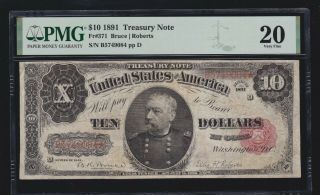Us 1891 $10 Treasury Note Bruce/roberts Fr 371 Pmg 20 Vf (084)