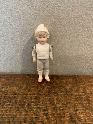 Antique All Bisque Hartwig German Molded Clothes Dolls 4”