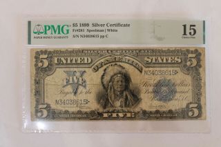1899 5.  00 Five Dollar Silver Certificate Fr281 Chief Pmg15