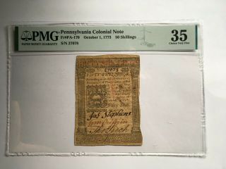 Colonial Note Pennsylvania Fr Pa - 170 October 1,  1773 50 Shillings