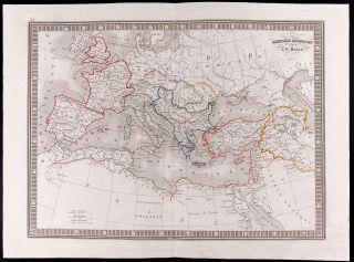 1841 - Carte Ancienne Empire Romain / Monin / Antique Map Of The Roman Empire