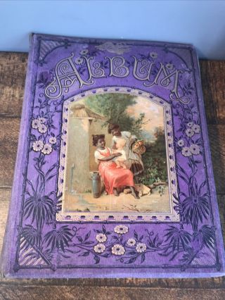Delightful Antique Victorian Scrap Album Full Of Postcards And Christmas Cards.